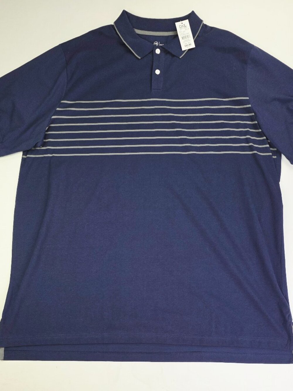 HB Harbor Bay Fit By DXL Navy Gray Stripe Short Sleeve Mens Size 3XLT Polo NWT